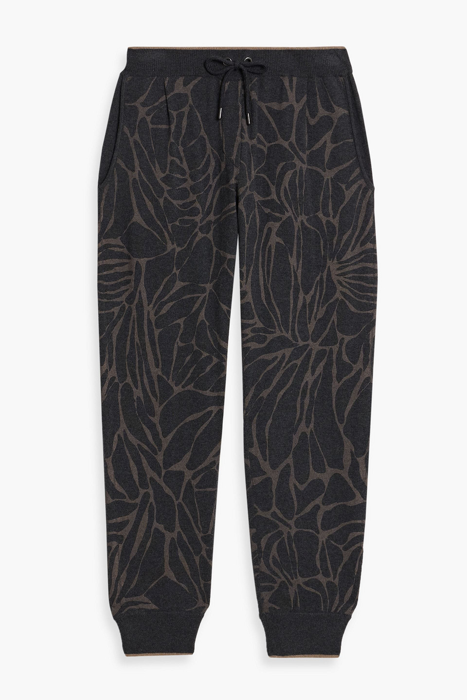 brunello cucinelli - printed wool, cashmere and silk-blend track pants - gray - m