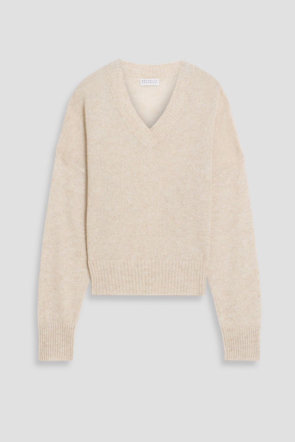 Brunello Cucinelli Metallic Crochet-knit Sweater In Nude