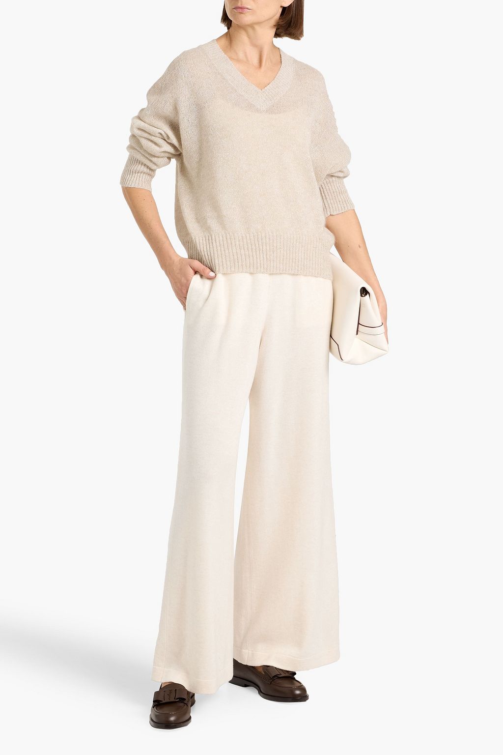 BRUNELLO CUCINELLI Wool, cashmere and silk-blend wide-leg pants