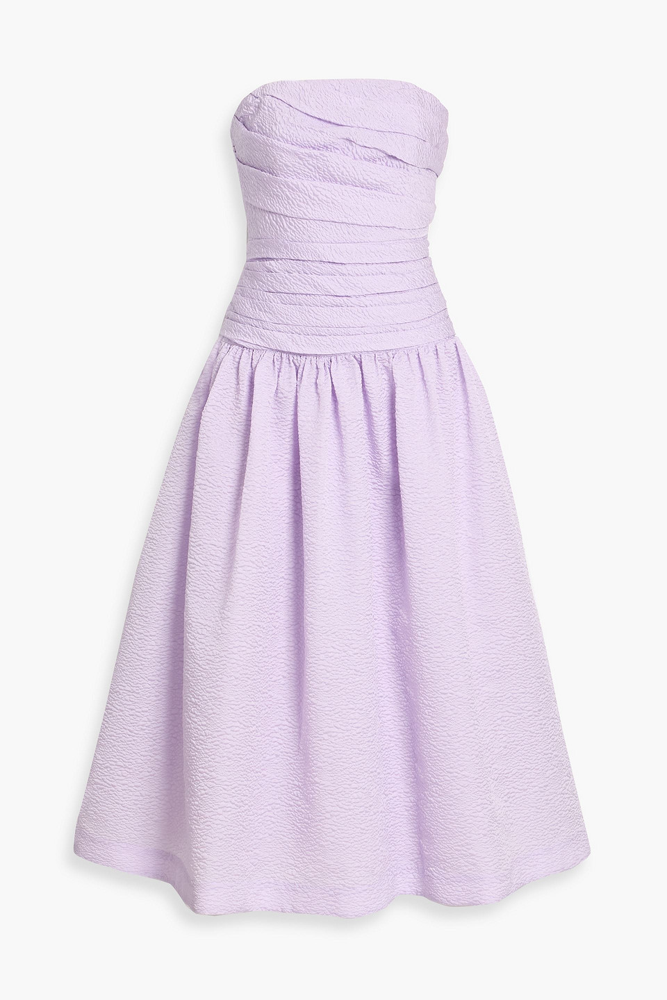 rachel gilbert - sophia strapless draped cloqué midi dress - purple - 3