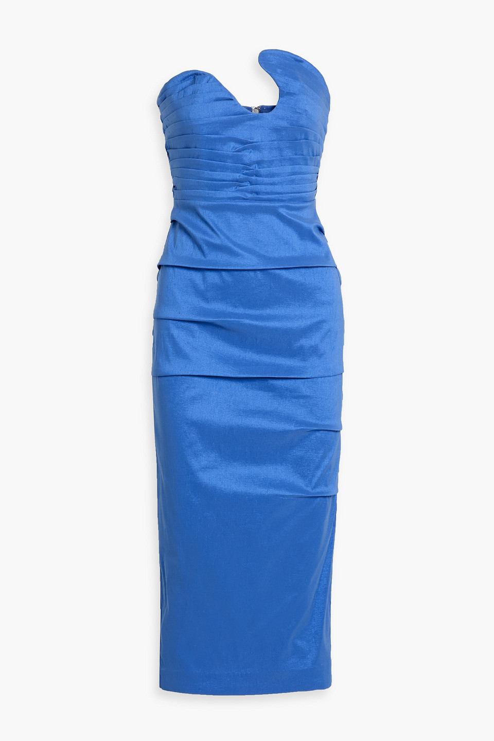 Rachel Gilbert Cheri Strapless Draped Shantung Midi Dress In Blue