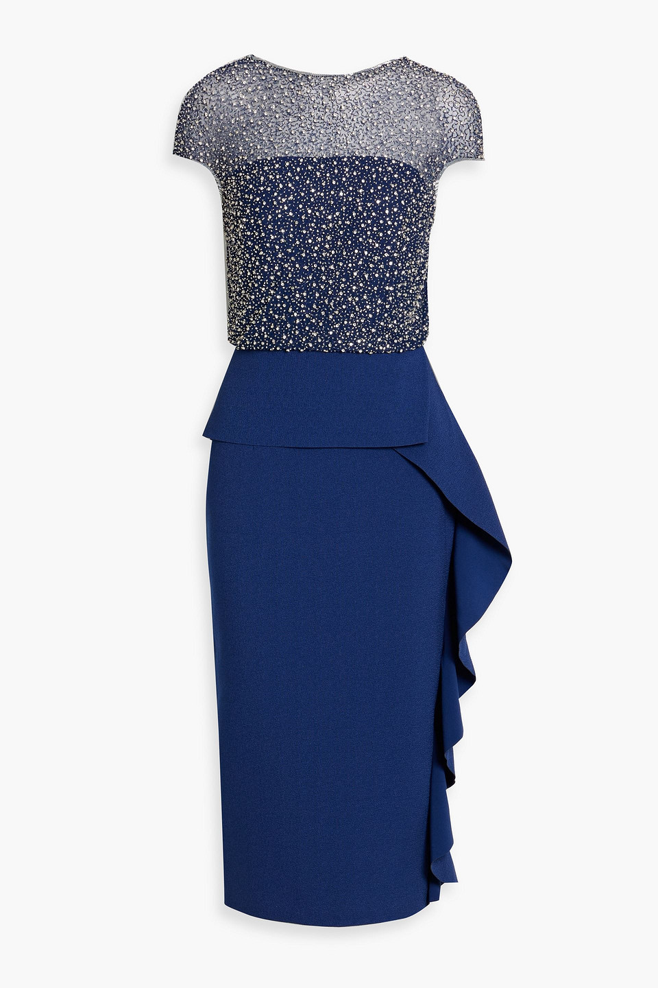 rachel gilbert - harley embellished tulle and crepe midi dress - blue - 0