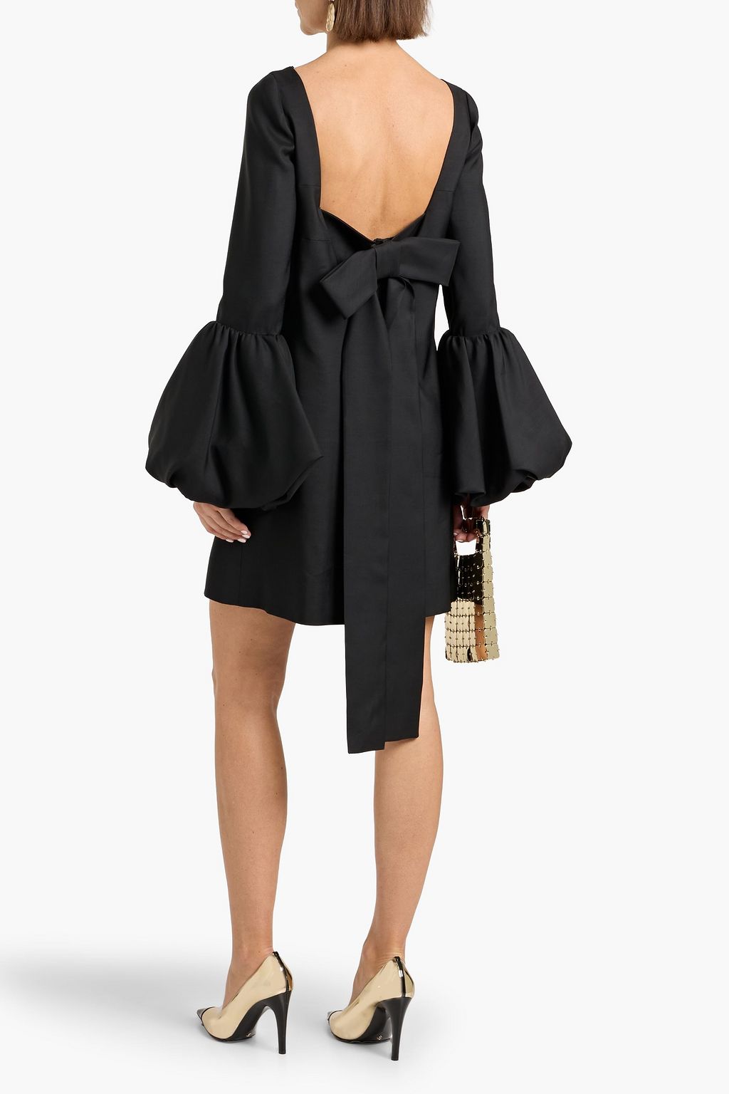 valentino garavani bow detailed waist cotton poplin mini dress Bow-detailed satin-trimmed wool and silk-blend crepe mini dress - cream