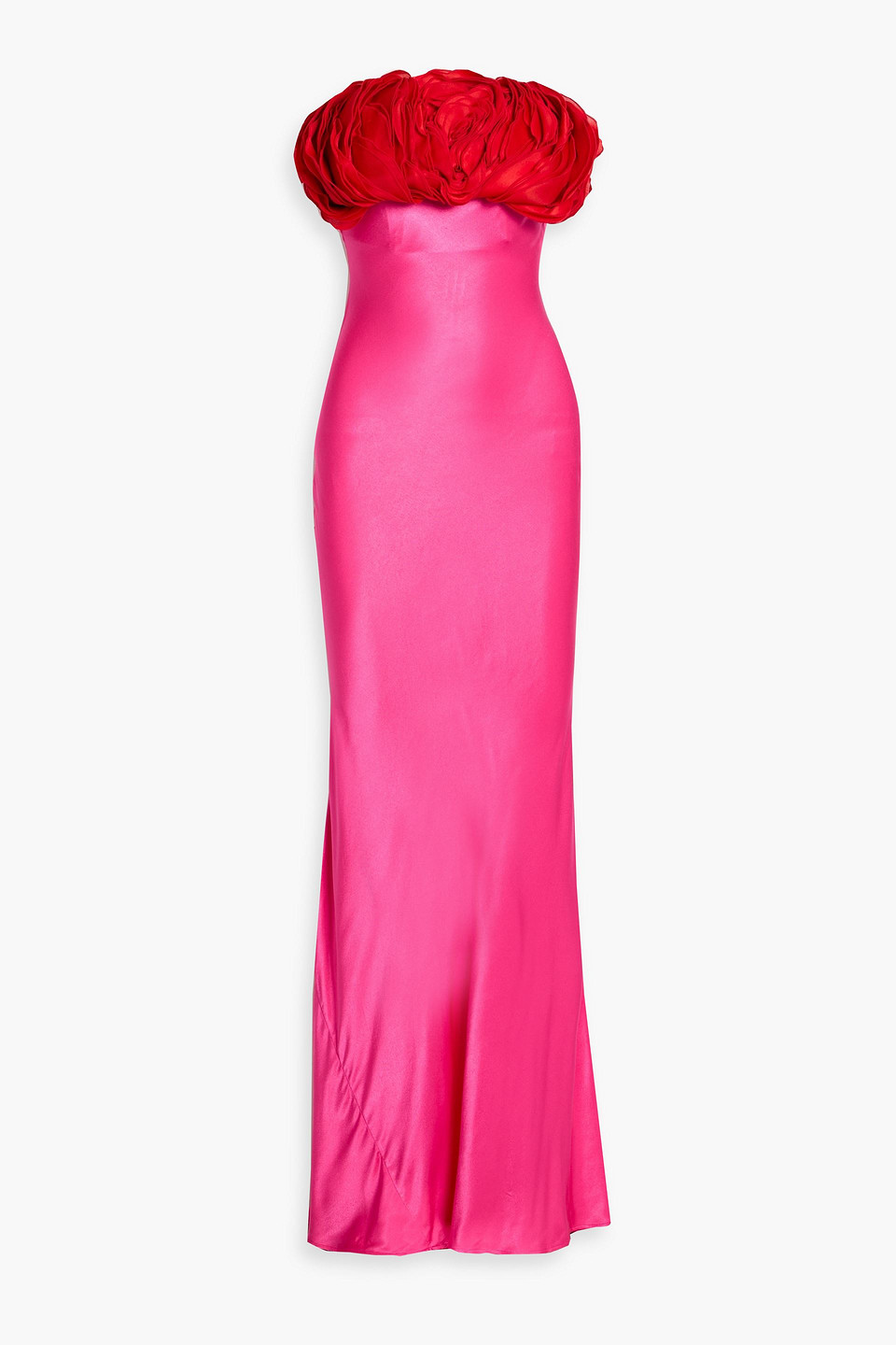 Rachel Gilbert Fiorelle Strapless Floral-appliquéd Satin Gown In Pink