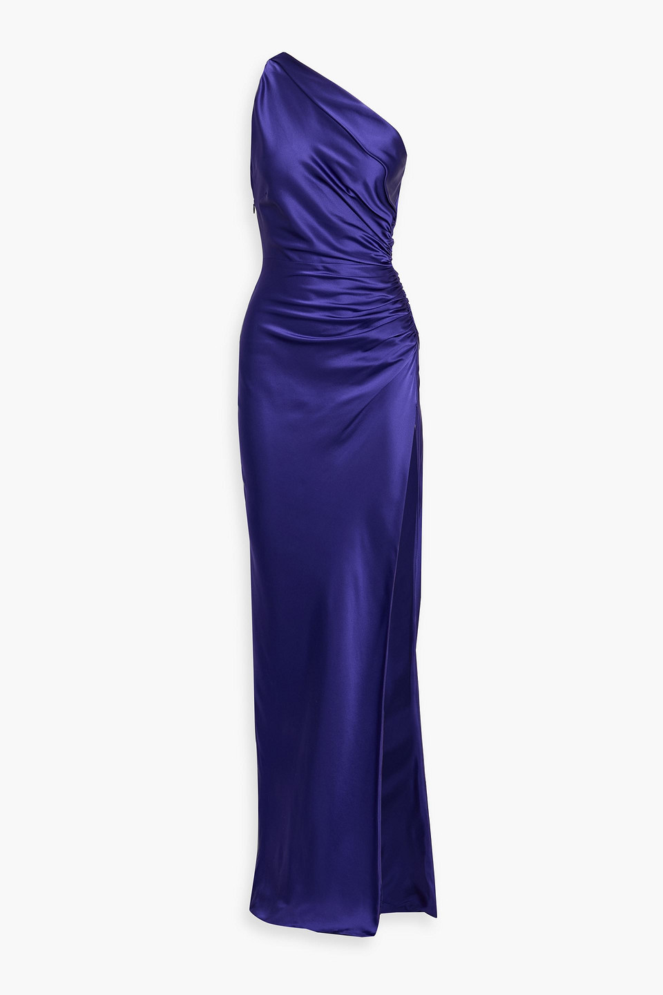 Michelle Mason One-shoulder Draped Silk-satin Gown In Blue
