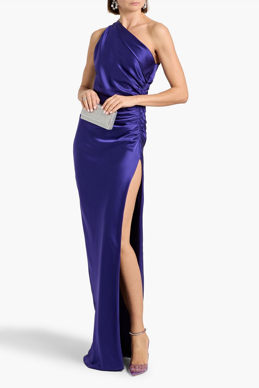 chiffon olive green bridesmaid dresses Teal Satin Prom Dress with Draped Bodice and High Slit – SS074 – Viniodress