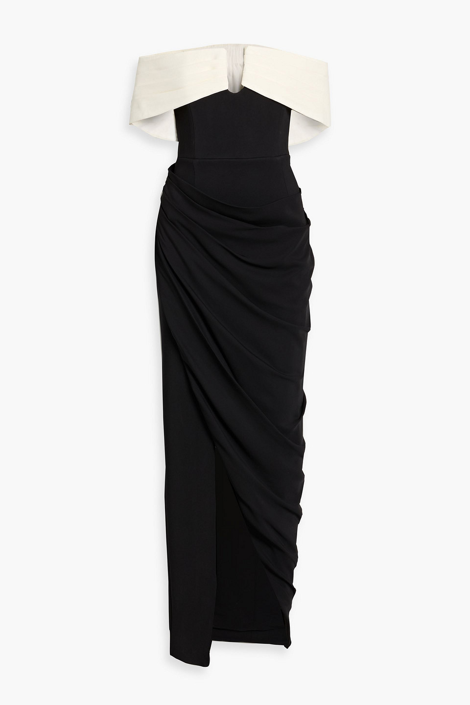 Rachel Gilbert Off-the-shoulder Draped Crepe Gown In Black
