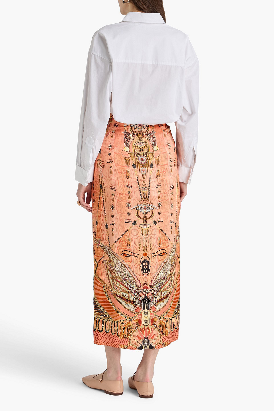  Camilla - Wrap-effect Printed Silk-satin Maxi Skirt - Orange - M 