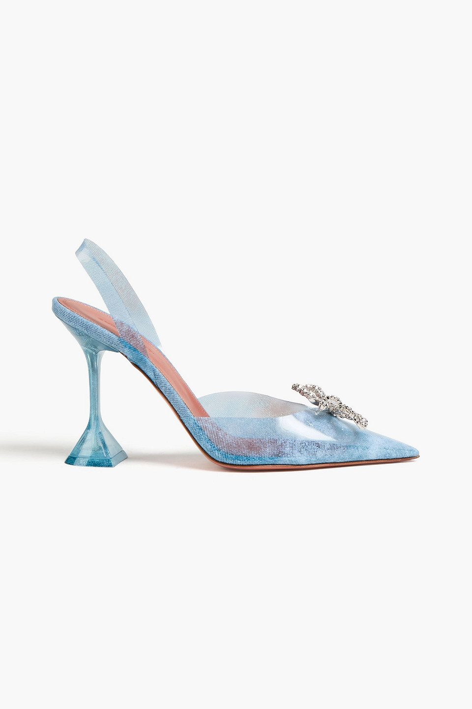 Amina Muaddi Rosie 95 Crystal-embellished Bow-detailed Pvc Pumps In Blue