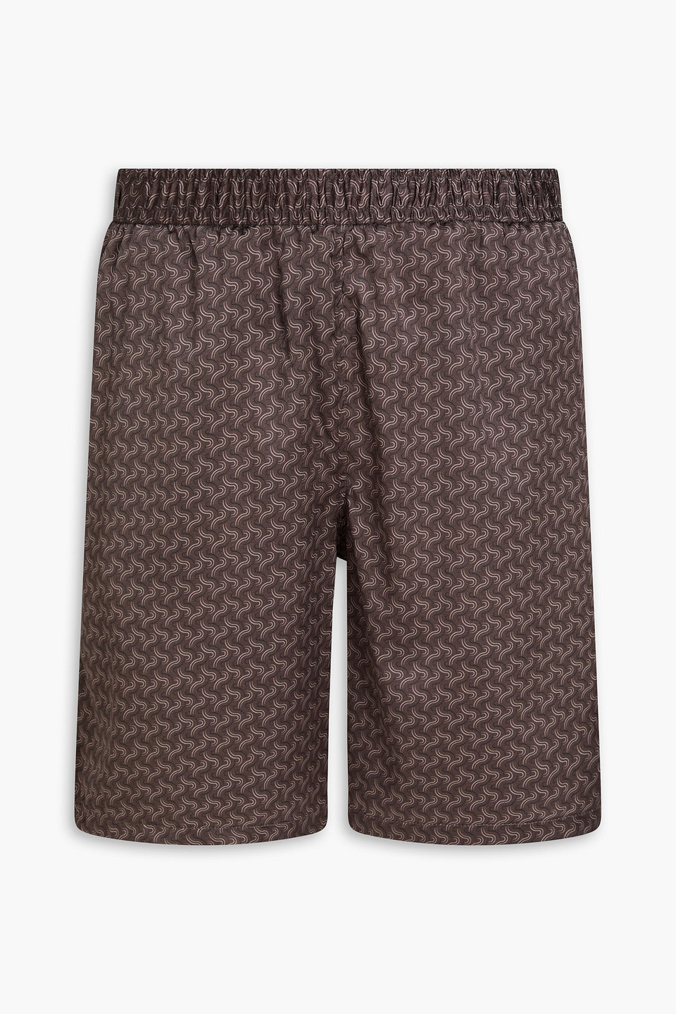 frescobol carioca - palma printed silk-blend satin drawstring shorts - brown - m