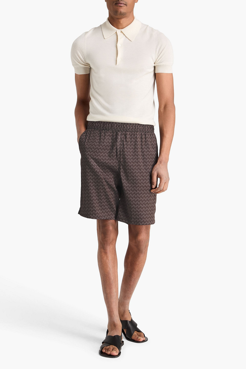  Frescobol Carioca - Shorts „palma“ Aus Satin Aus Einer Seidenmischung Mit Tunnelzug Und Print - Braun - S 