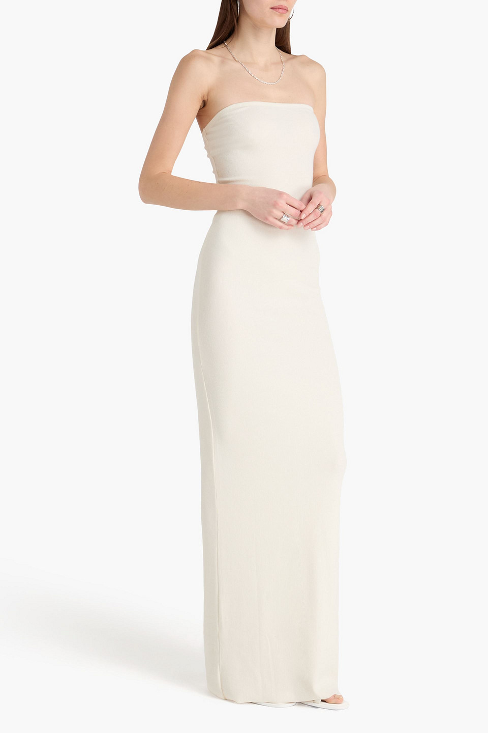  éterne - Trägerlos Maxikleid Aus Geripptem Jersey - Weiß - Xs 