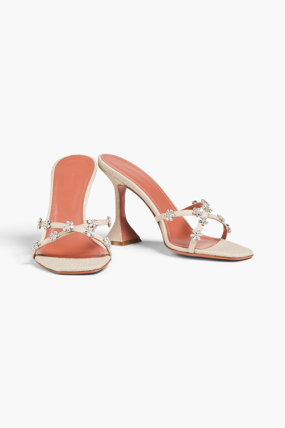  Amina Muaddi - Lily Crystal-embellished Canvas Mules - Neutral - Eu 38.5 