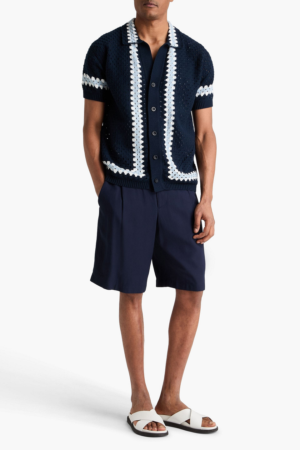  Frescobol Carioca - Cardigan „pinto“ Aus Gehäkelter Baumwolle - Blau - L 