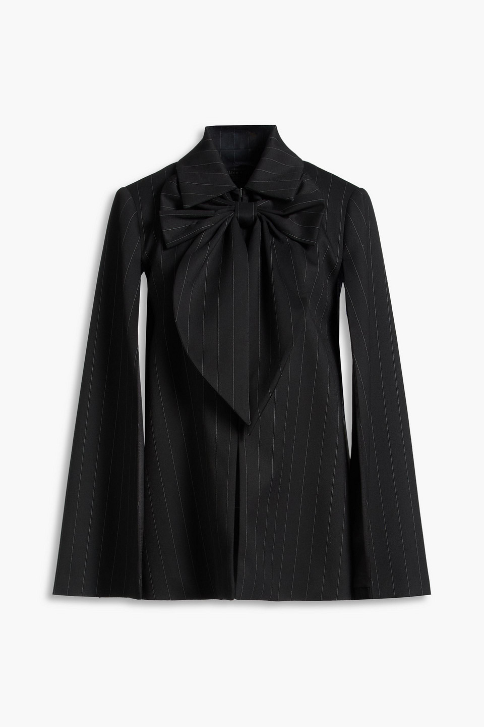 alice olivia - philippa bow-detailed pinstriped twill jacket - black - xs