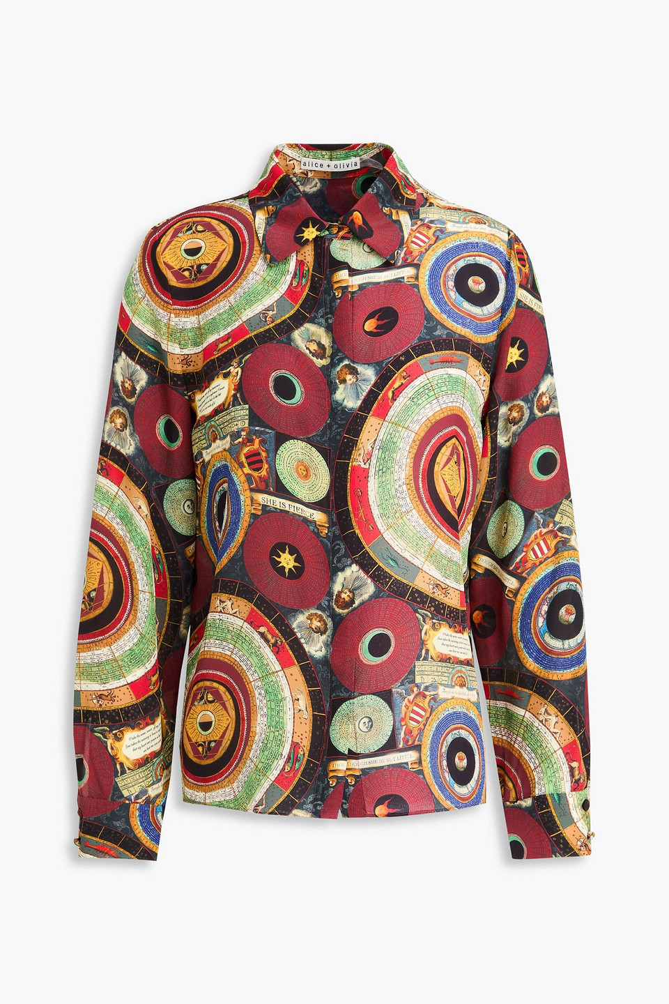 alice olivia - willa printed silk crepe de chine shirt - multicolor - xs