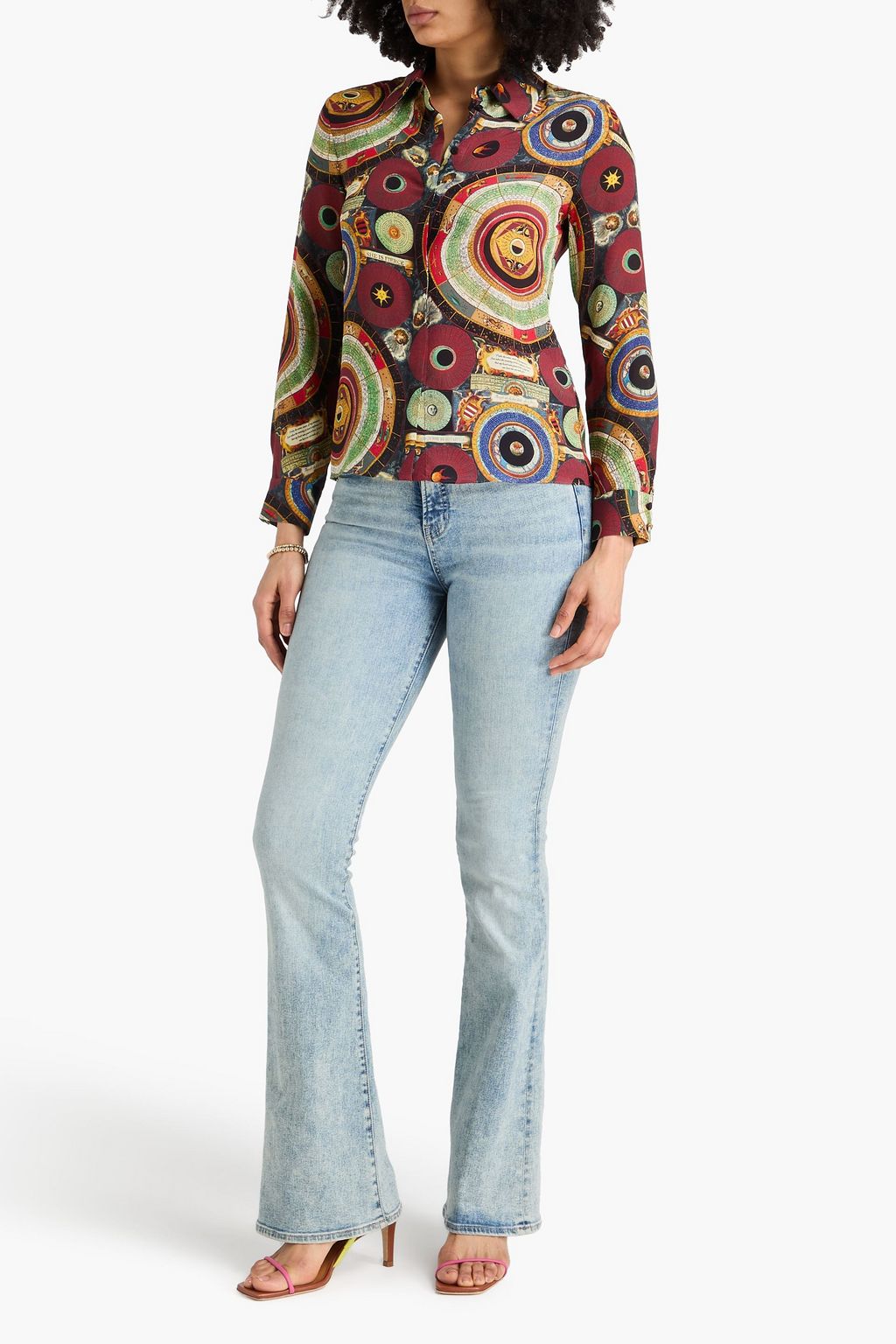 Alice+Olivia カラフルメッセージプリントシャツ 100%シルク Alice + Olivia Willa Checkered Graphic Silk Shirt – evaChic