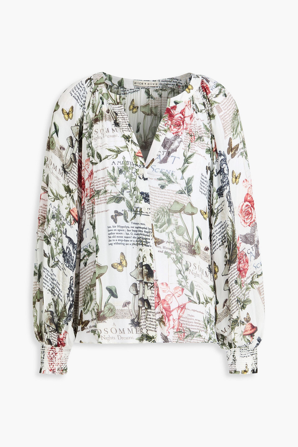 alice olivia - thalia printed georgette blouse - green - xs