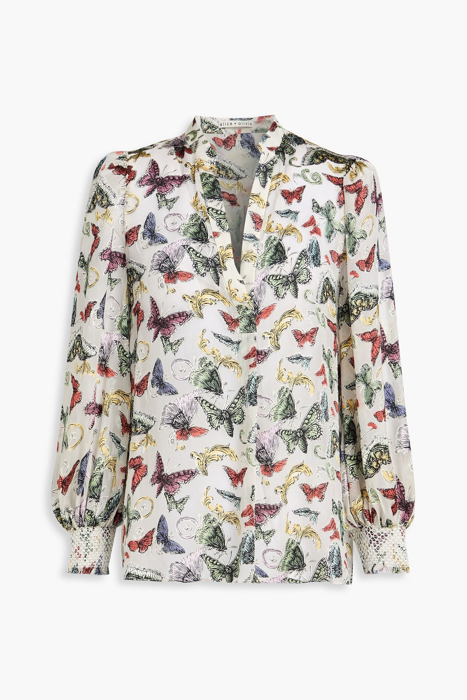 Alice And Olivia Sheila Printed Fil Coupé Chiffon Blouse In Multi