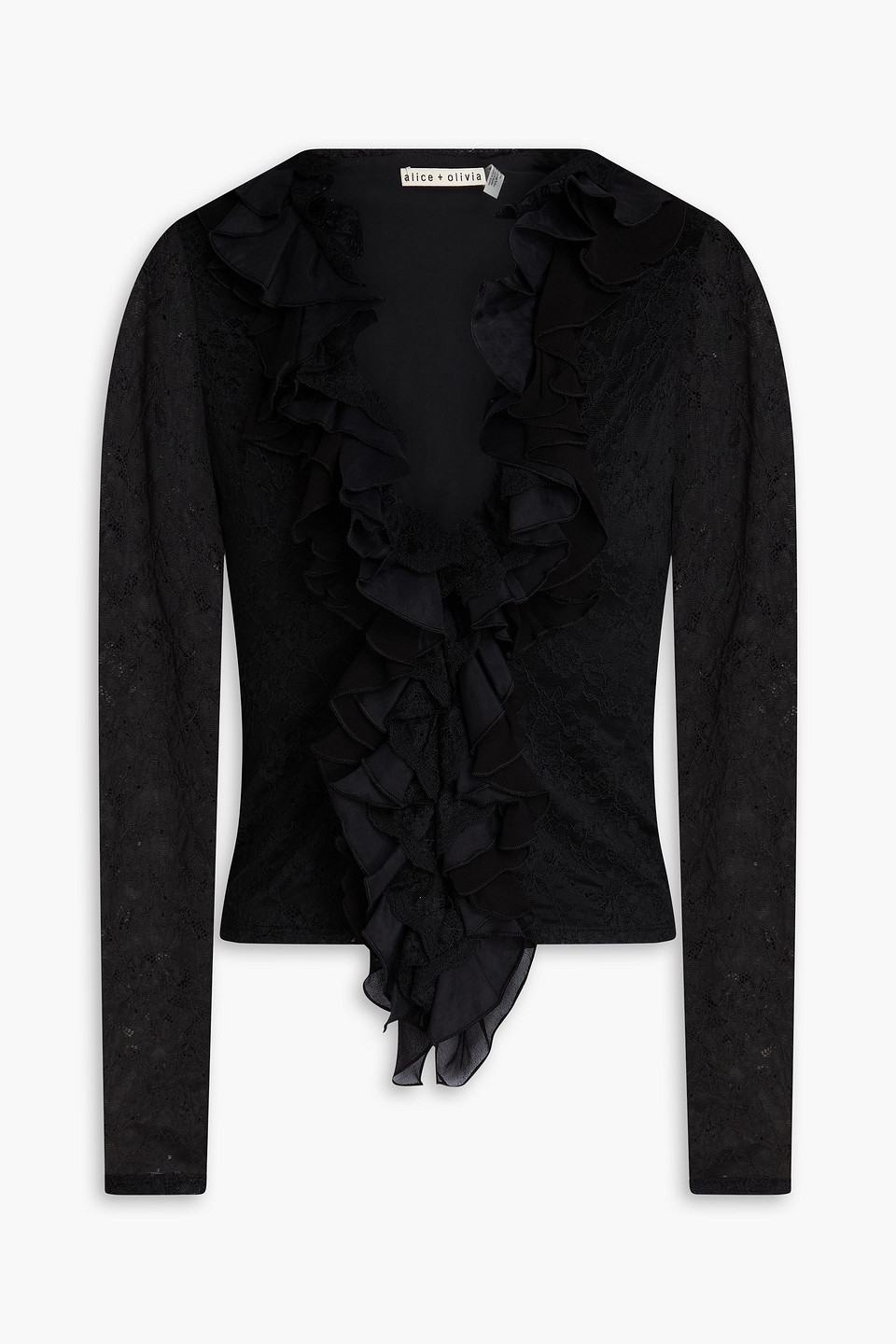 Alice And Olivia Yara Ruffled Corded Lace Blouse In Black