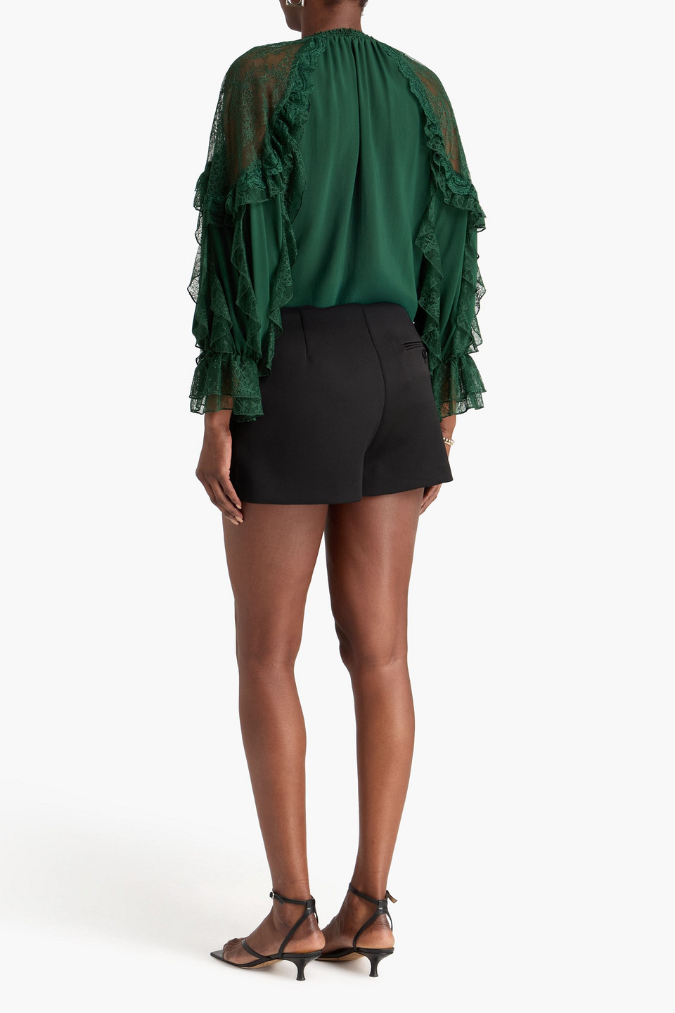  Alice Olivia - Bluse „aleena“ Aus Crêpe De Chine Mit Einsätzen Aus Schnurgebundener Spitze - Grün - Xs 