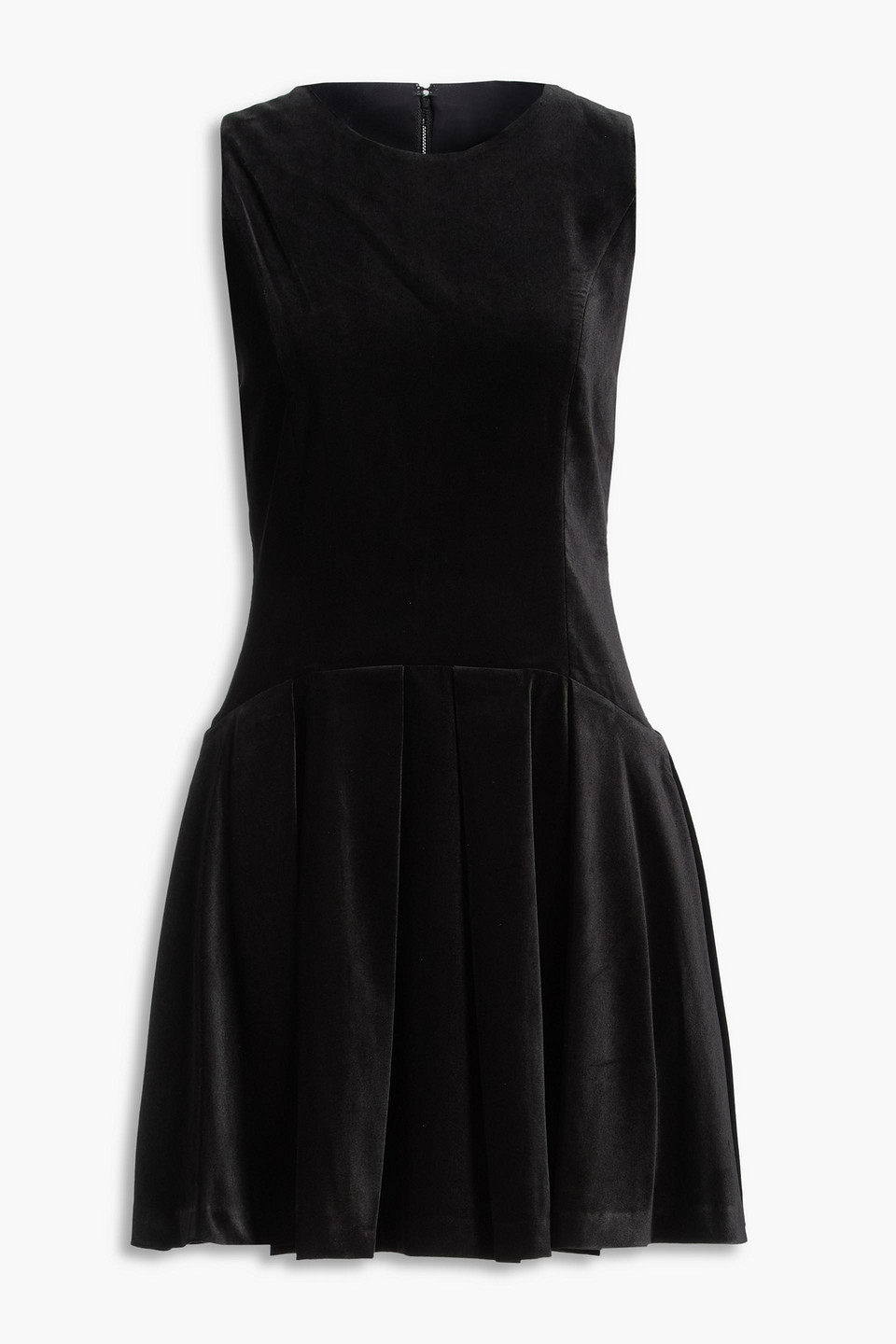 Alice And Olivia Adley Pleated Velvet Mini Dress In Black