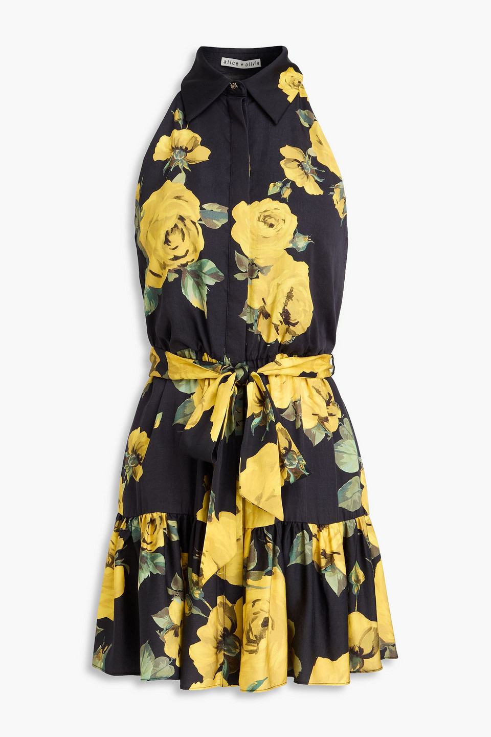 alice olivia - miranda floral-print crepe mini dress - black - us 2