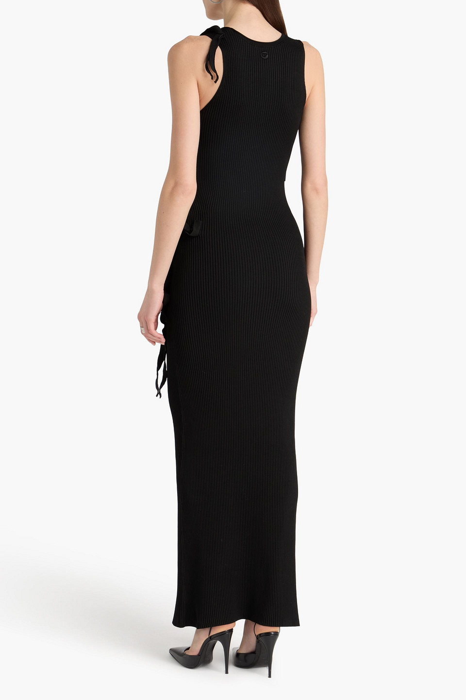  Coperni - Maxikleid Aus Rippstrick Mit Floralen Applikationen - Schwarz - L 