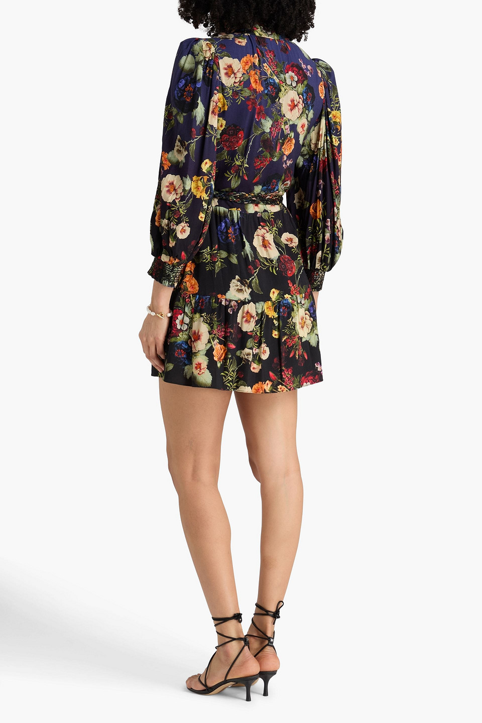 Alice And Olivia Antonette Long Sleeve Button Front Mini Dress In Magic Garden Gradient In Blue