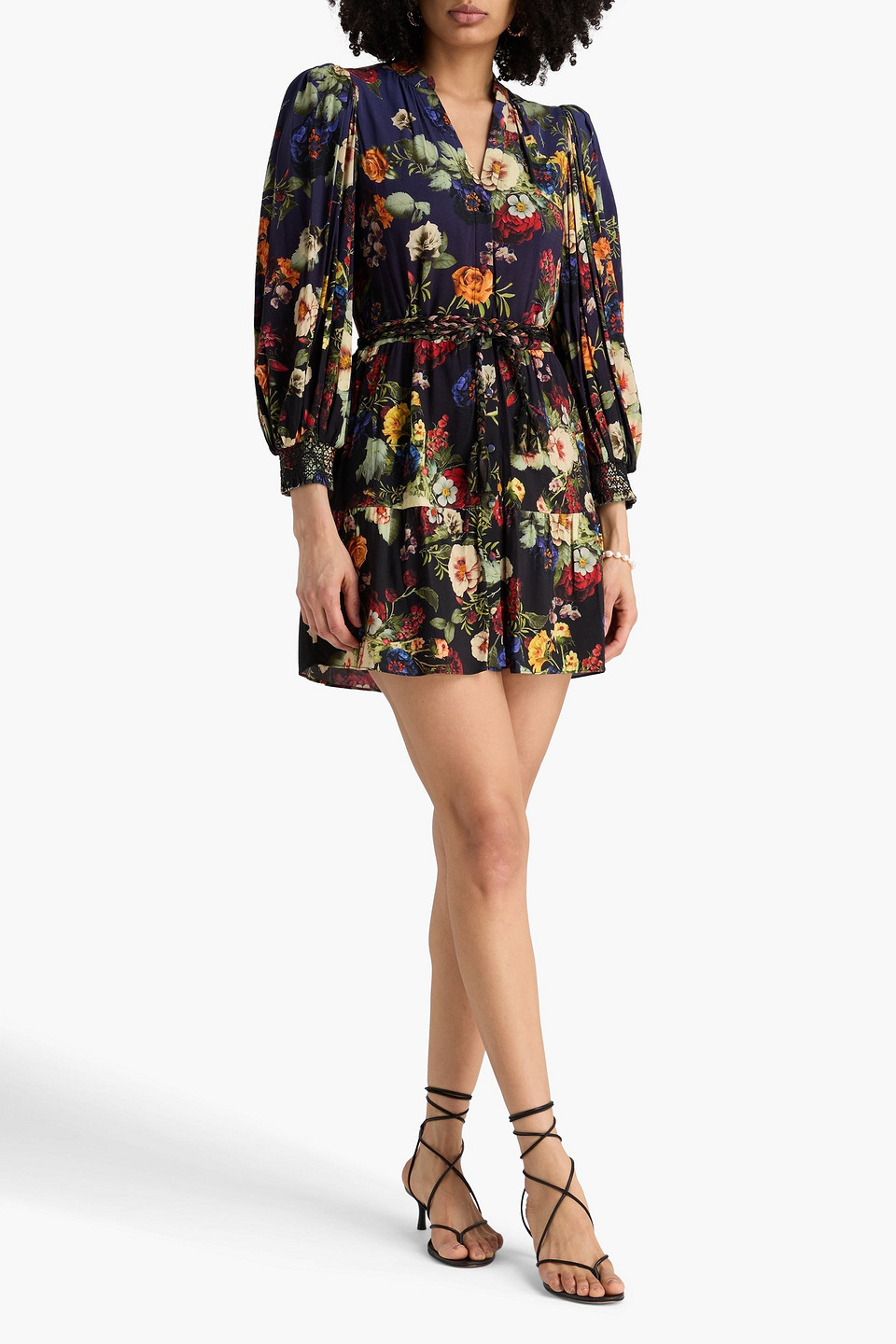 Alice And Olivia Antonette Long Sleeve Button Front Mini Dress In Magic Garden Gradient In Blue