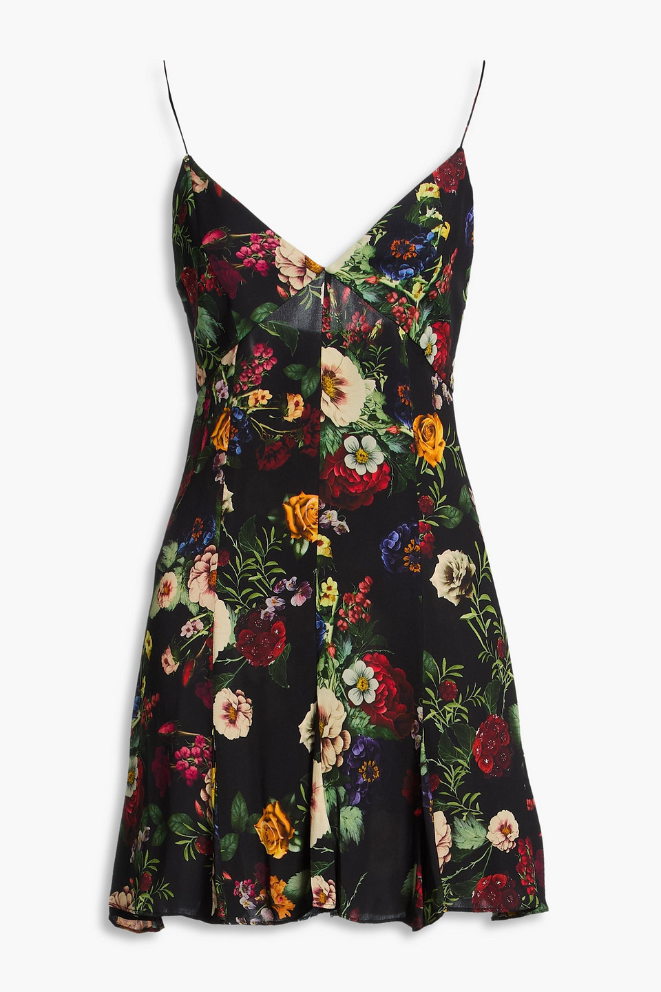 Alice And Olivia Julietta Floral-print Sateen Mini Slip Dress In Black