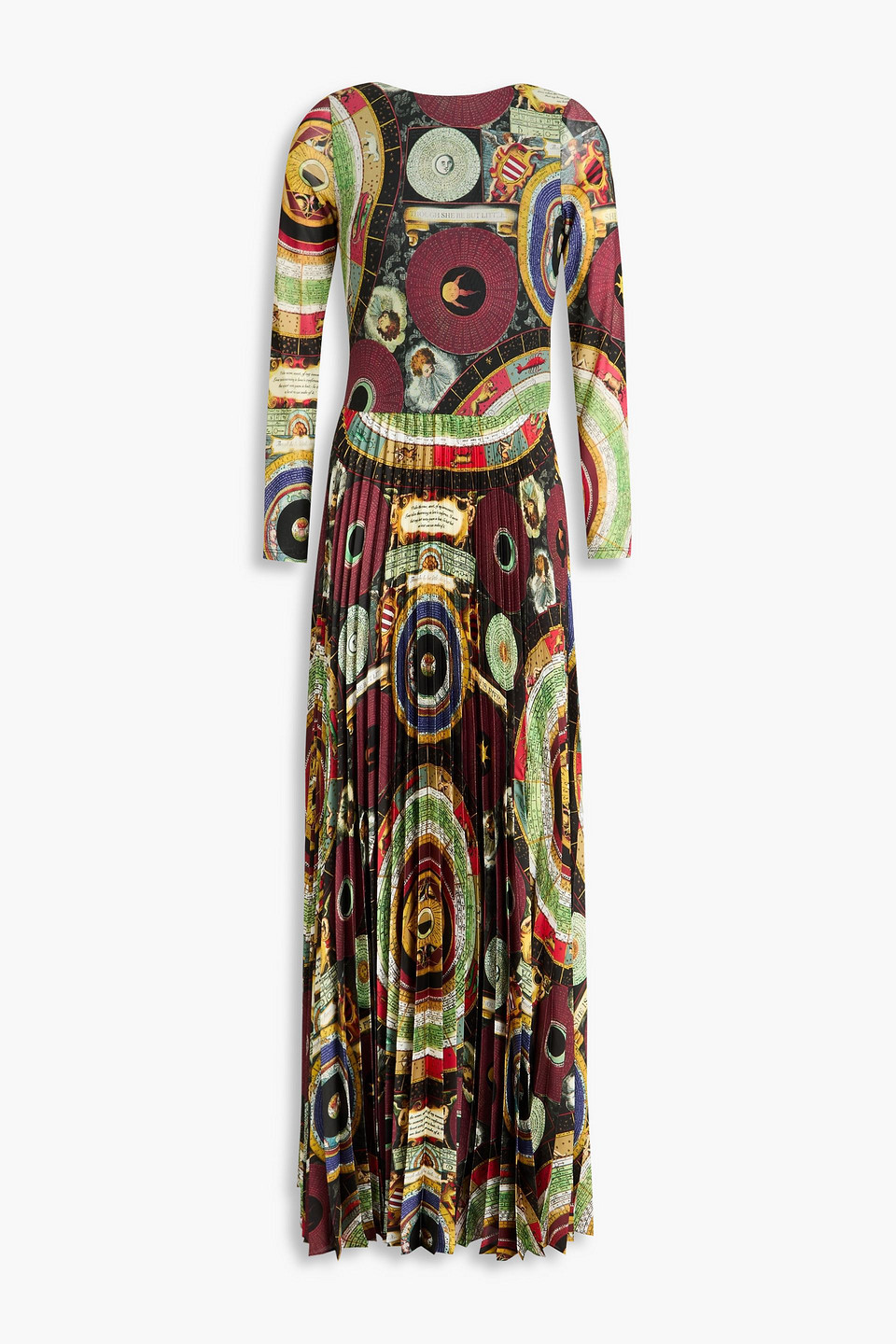alice olivia - ivey pleated printed satin and stretch-mesh maxi dress - multicolor - us 0
