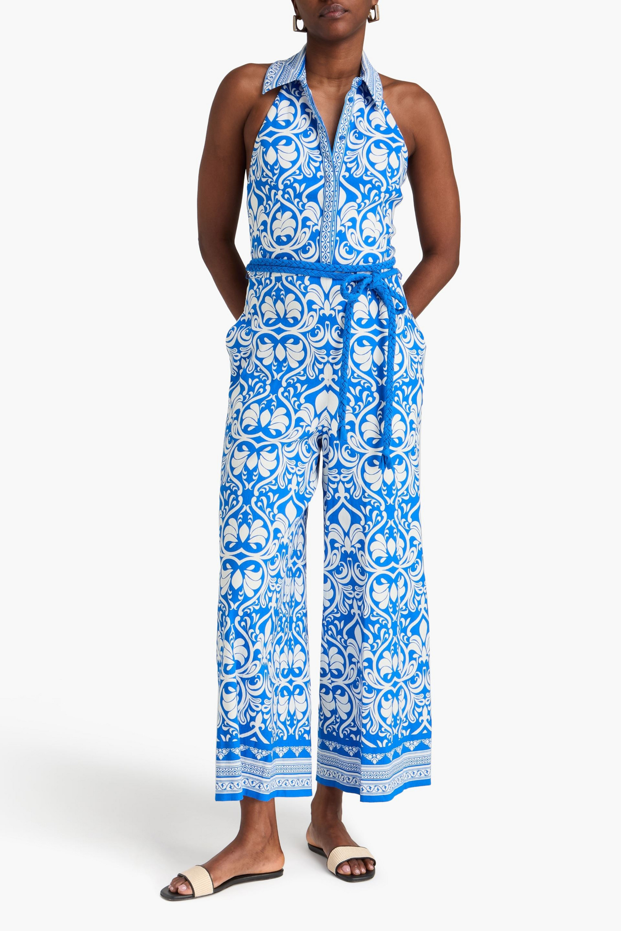 alice + olivia Alara printed linen-blend wide-leg jumpsuit