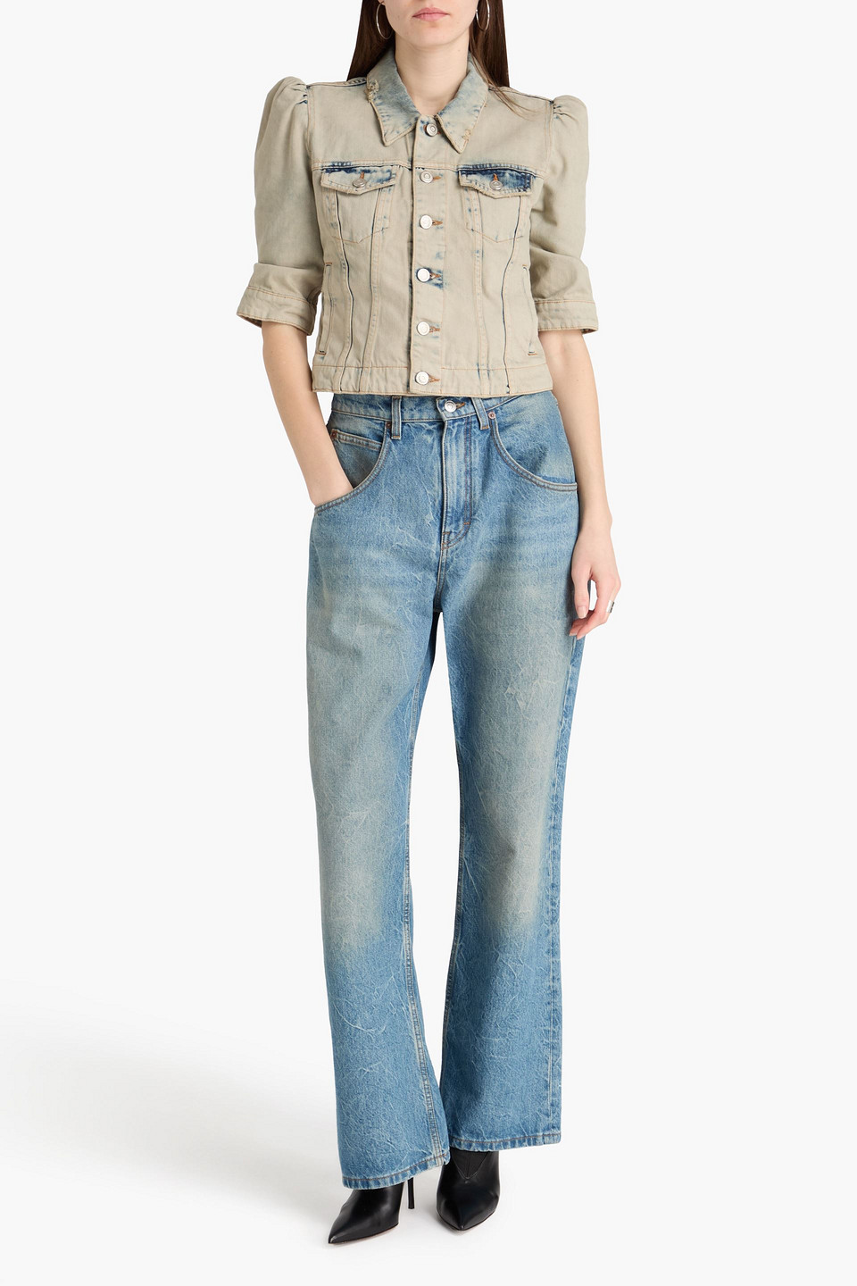  Coperni - Cropped Jeansjacke In Distressed-optik - Blau - Fr 38 