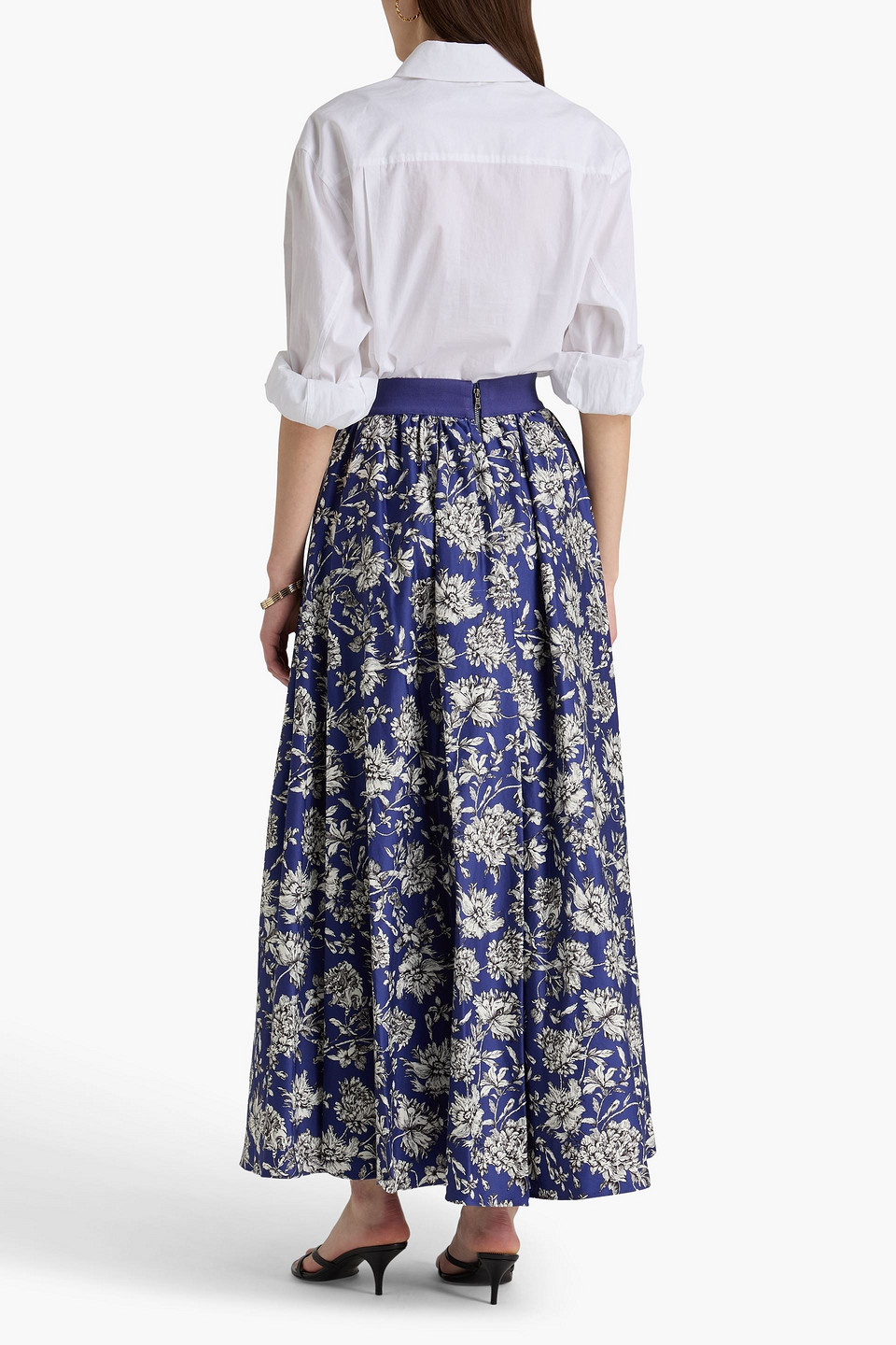  Alice Olivia - Maxirock „nilda“ Aus Twill Aus Einer Baumwollmischung Mit Floralem Print - Blau - Us 2 