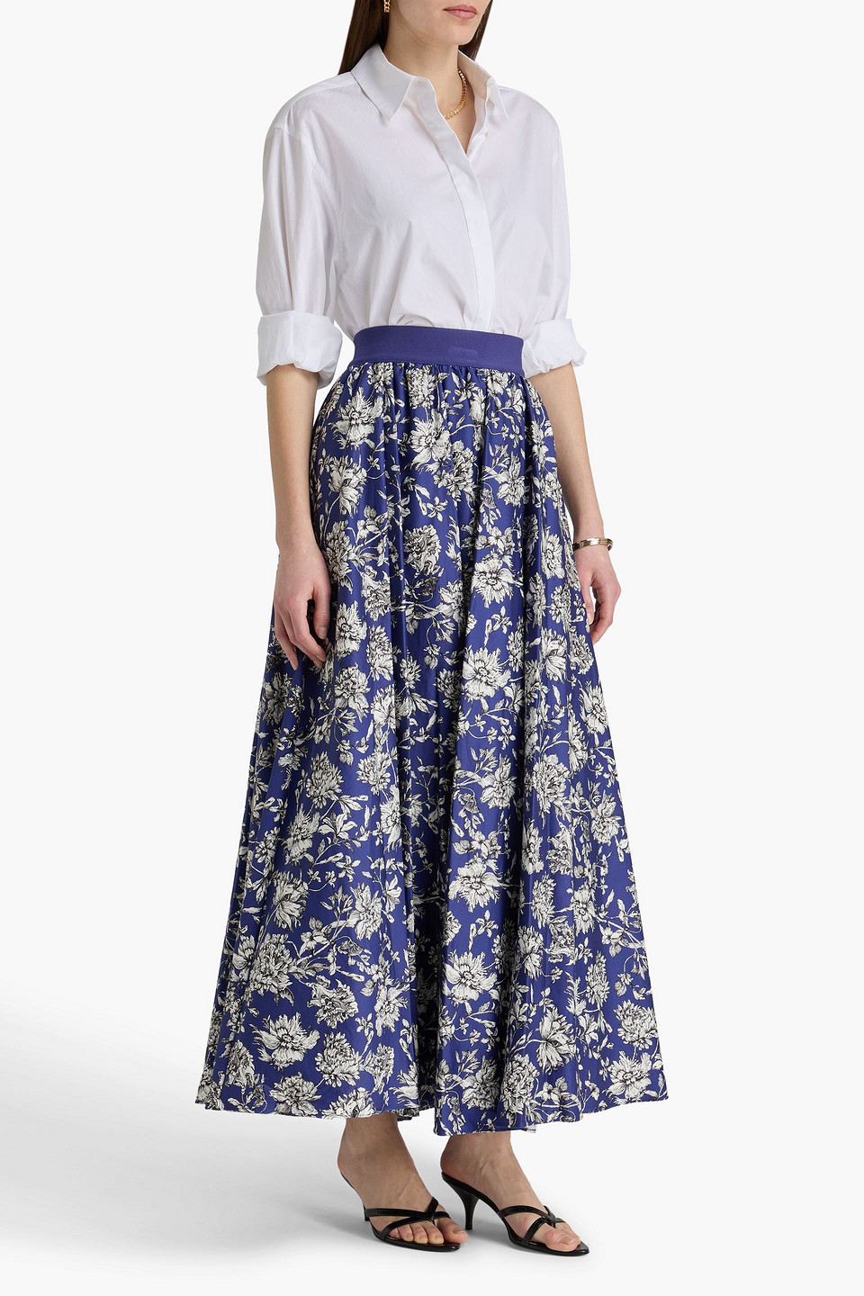  Alice Olivia - Maxirock „nilda“ Aus Twill Aus Einer Baumwollmischung Mit Floralem Print - Blau - Us 2 