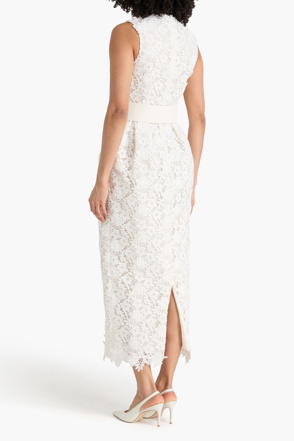  Safiyaa - Midikleid „alani“ Aus Makramee-spitze Mit Gürtel - Weiß - Fr 34 