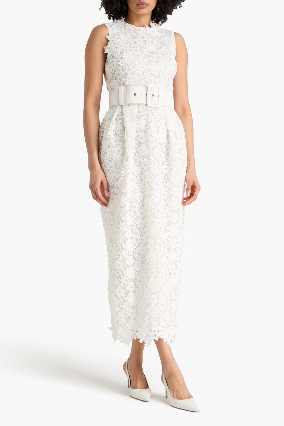  Safiyaa - Midikleid „alani“ Aus Makramee-spitze Mit Gürtel - Weiß - Fr 34 