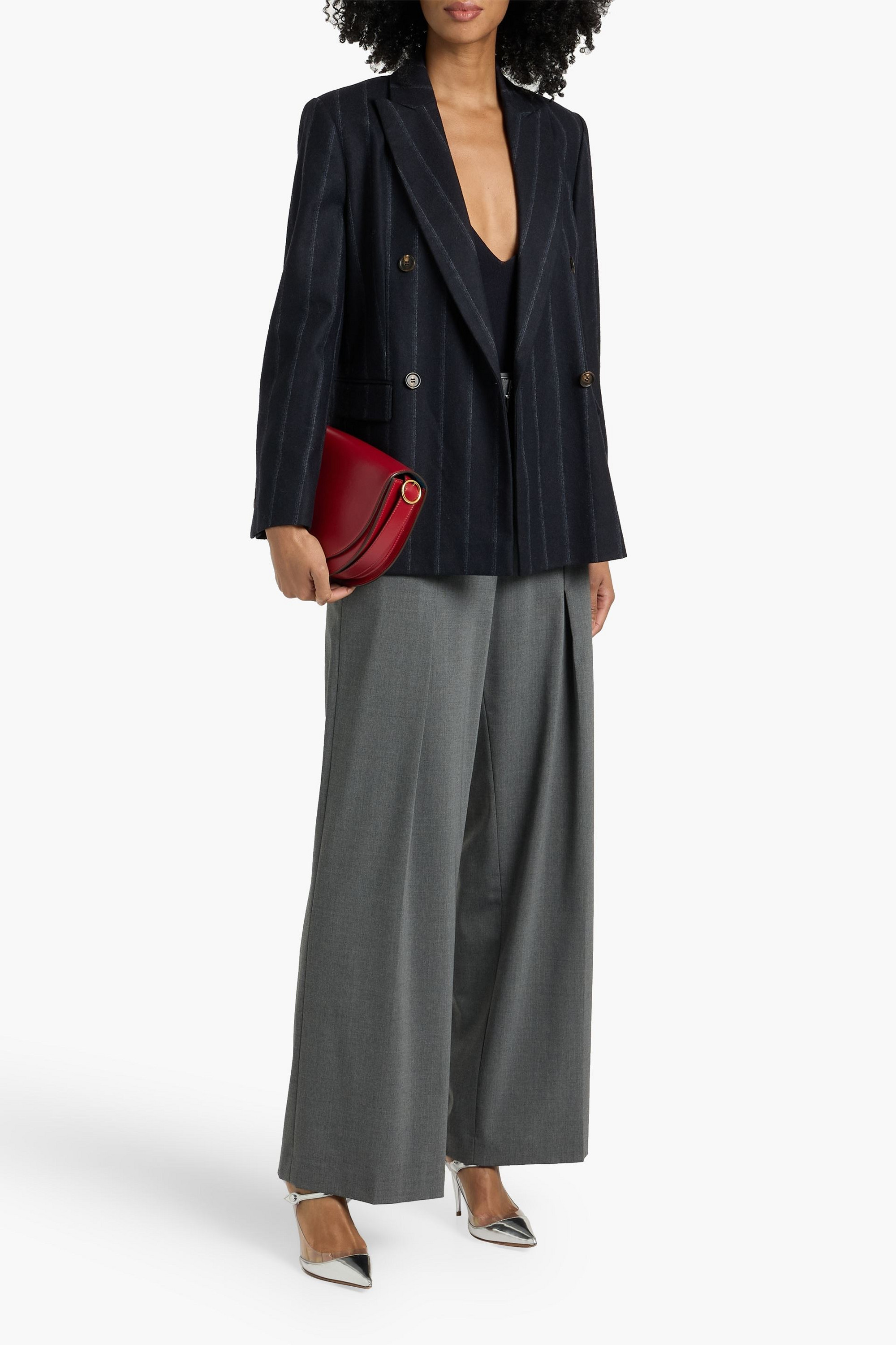 Brunello Cucinelli Double-breasted striped wool-blend blazer