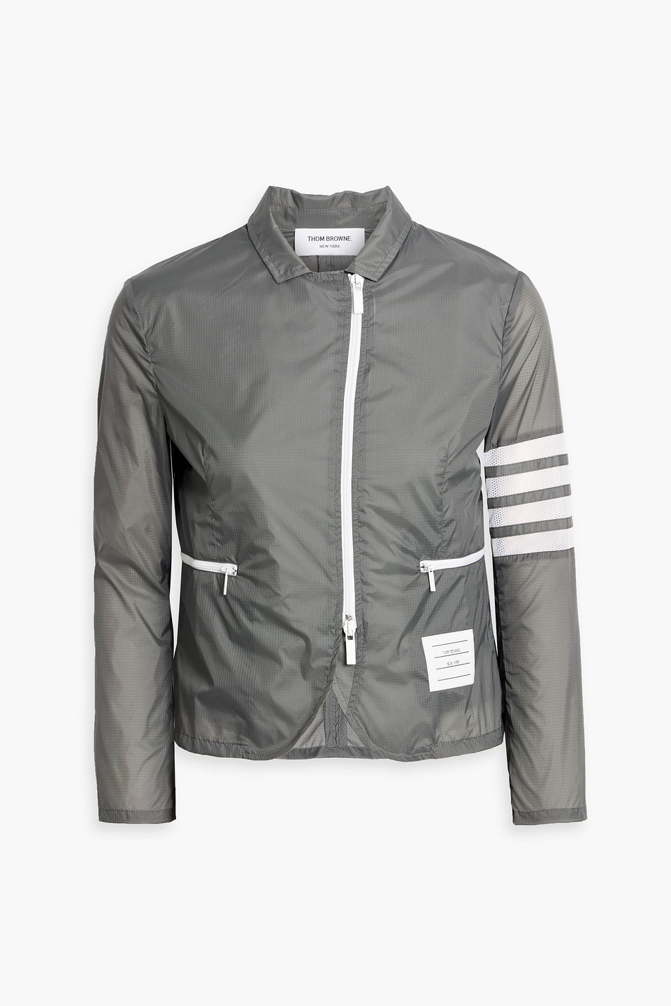 Thom Browne Striped Mesh-trimmed Ripstop Jacket In Gray