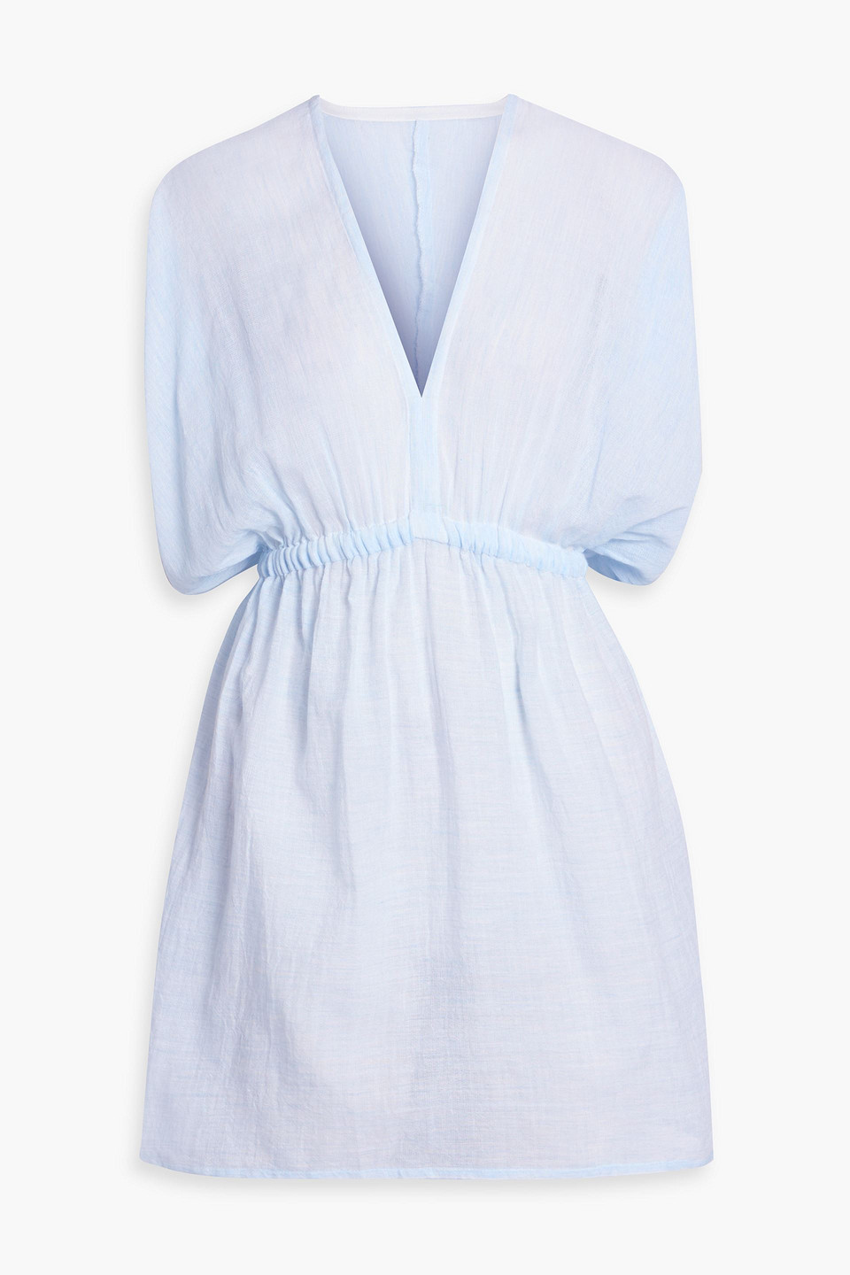 Lemlem Alem Gathered Cotton-voile Mini Dress In Blue