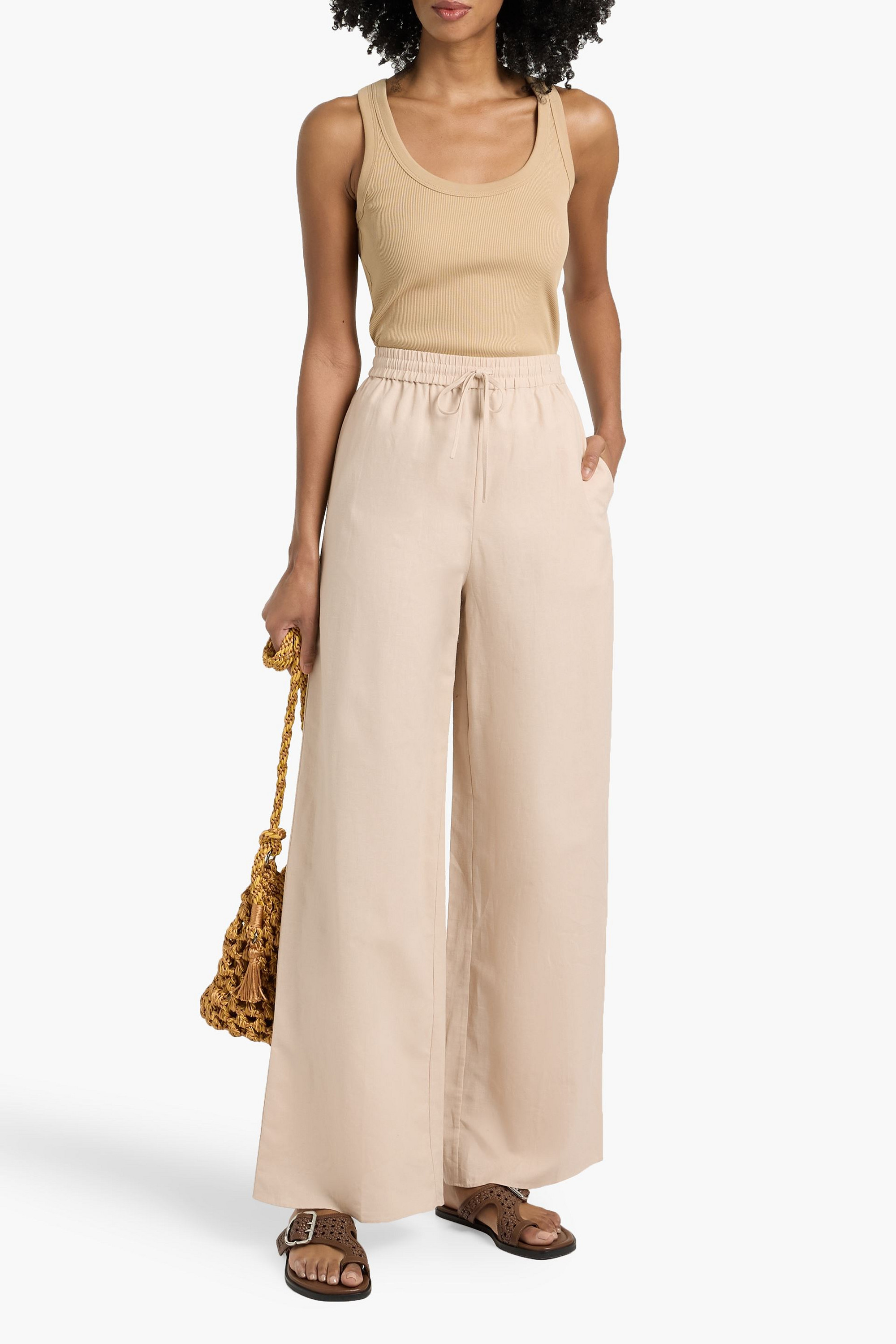MIKAEL AGHAL Cotton and linen-blend wide-leg pants