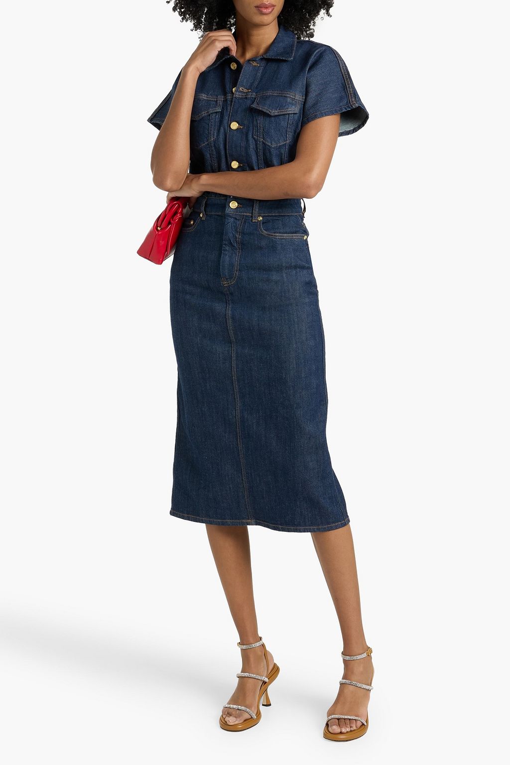 ganni denim midi dress Blue Denim Drop Waist Midi Dress