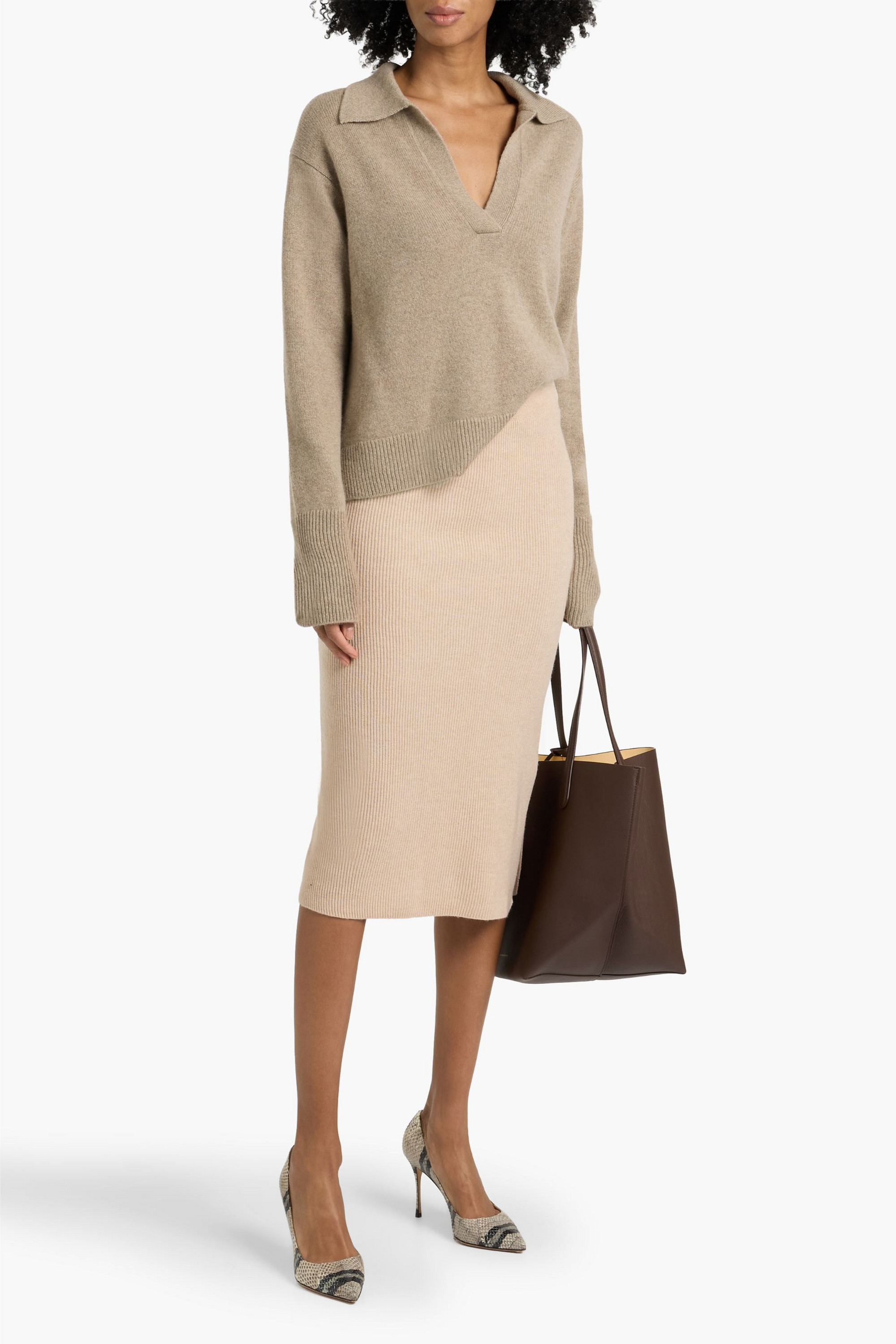 Brunello Cucinelli Ribbed wool, cashmere and silk-blend midi skirt