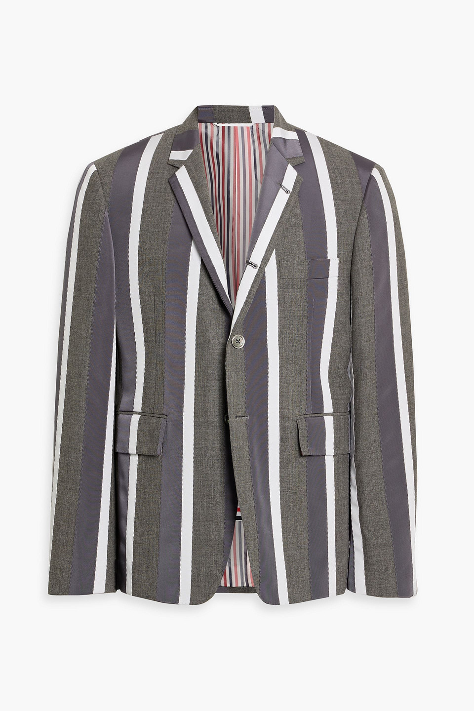 thom browne - striped grosgrain and wool blazer - gray - 3