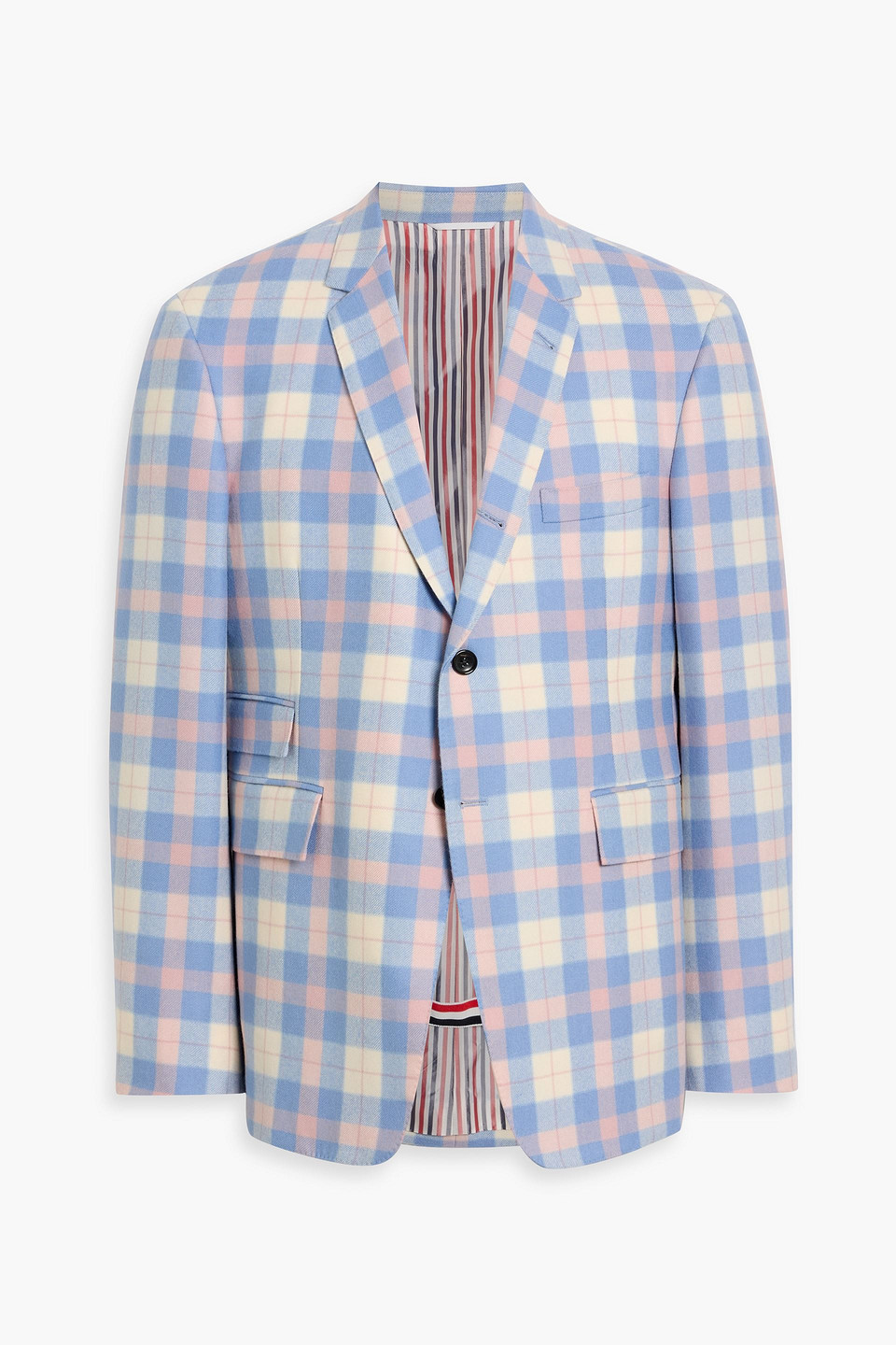 thom browne - checked wool-twill blazer - blue - 3
