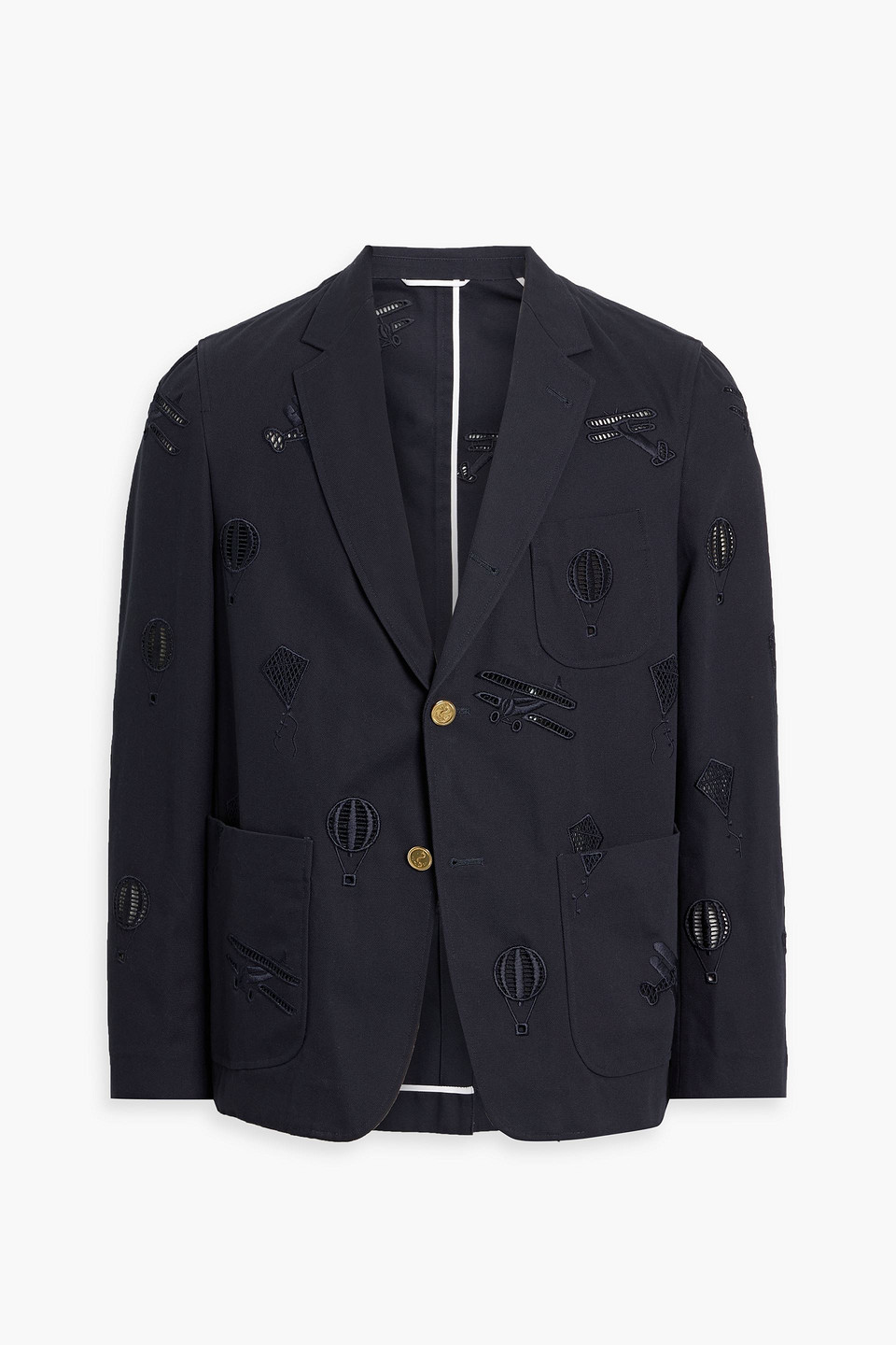 thom browne - broderie anglaise cotton-blend blazer - blue - 3