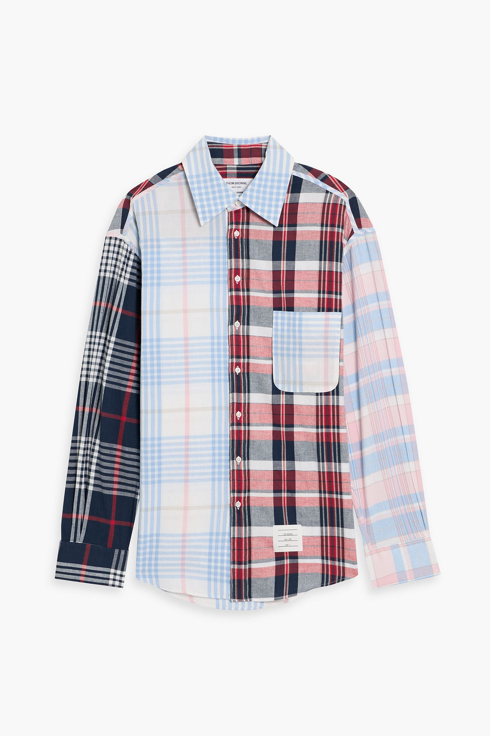 thom browne - checked cotton shirt - blue - 1