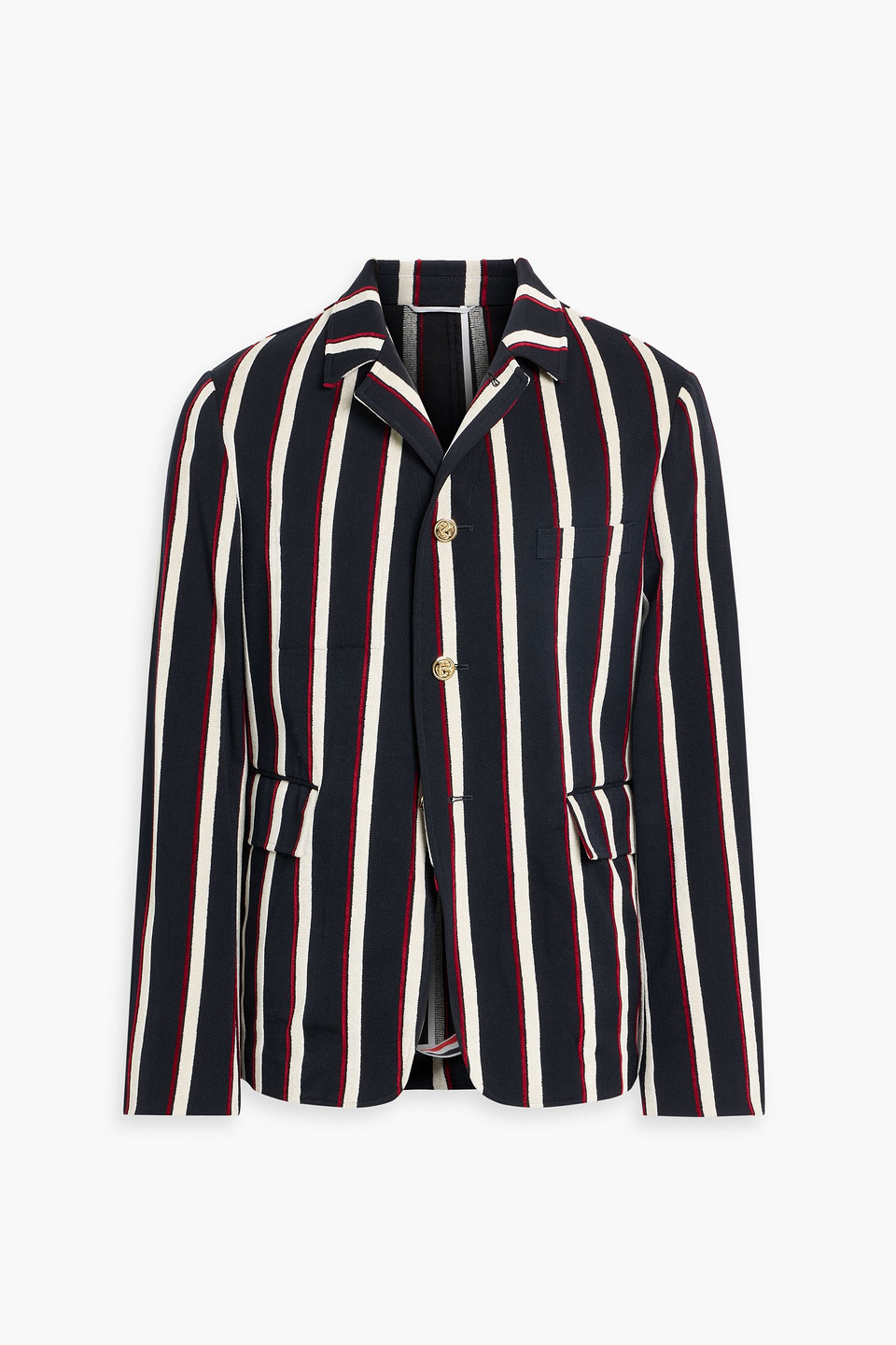 thom browne - striped cotton-blend jacquard blazer - blue - 3