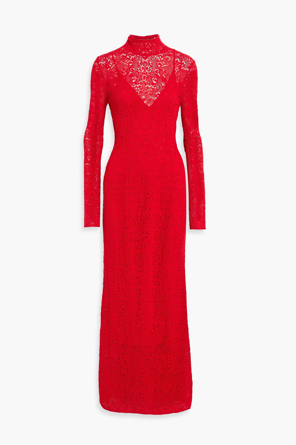 gabriela hearst - lethe wool and silk-blend lace turtleneck maxi dress - red - xs